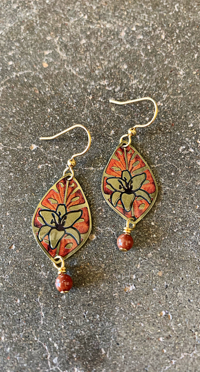 Hand Painted Flower Earrings RedWall Jewelry