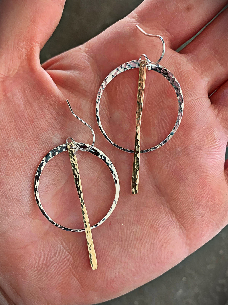 Stick and Circle Two Tone Earrings RedWall Jewelry