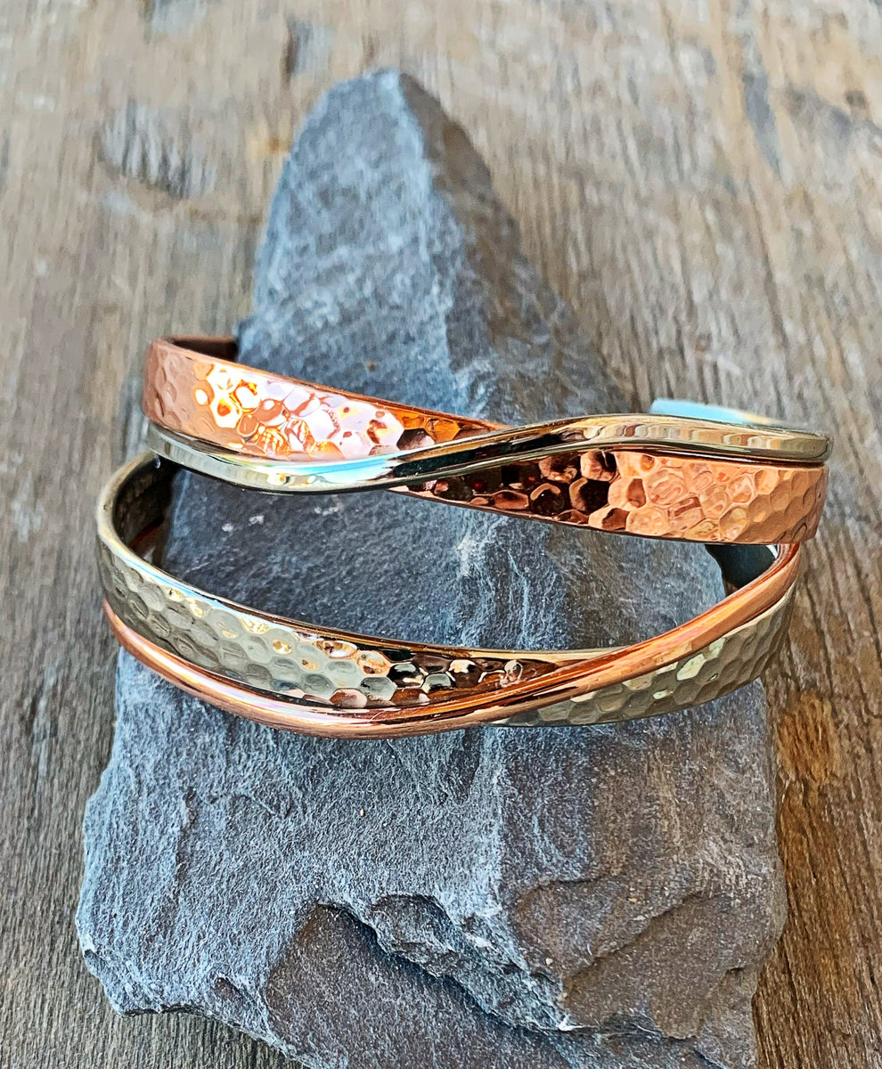 Hammered Silver and Copper Cuff Bracelet RedWall Jewelry