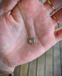 Opal and Diamond Butterfly Necklace