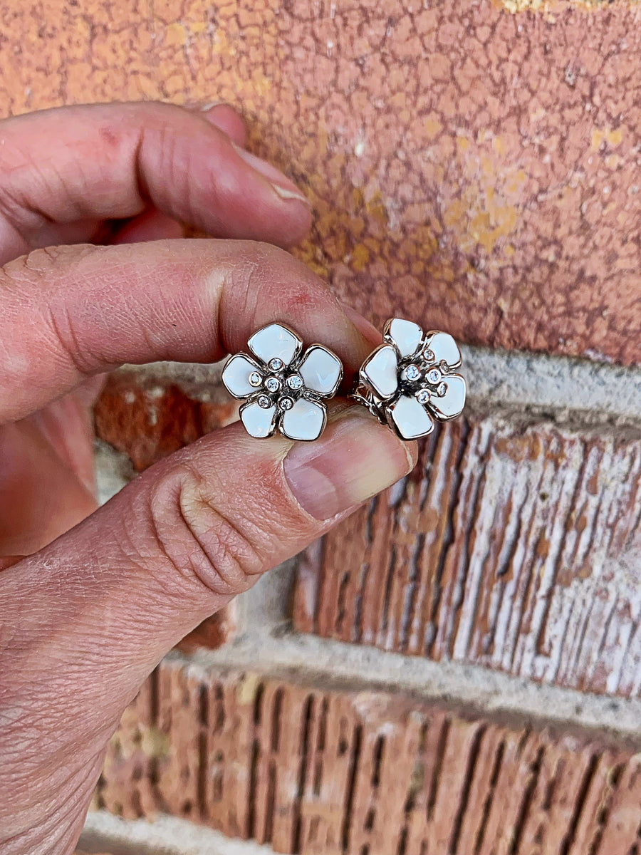 Enamel Flower Earrings RedWall Jewelry