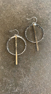 Stick and Circle Two Tone Earrings