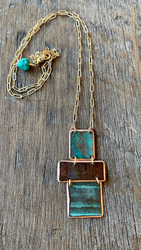 Copper Patina Block Necklace