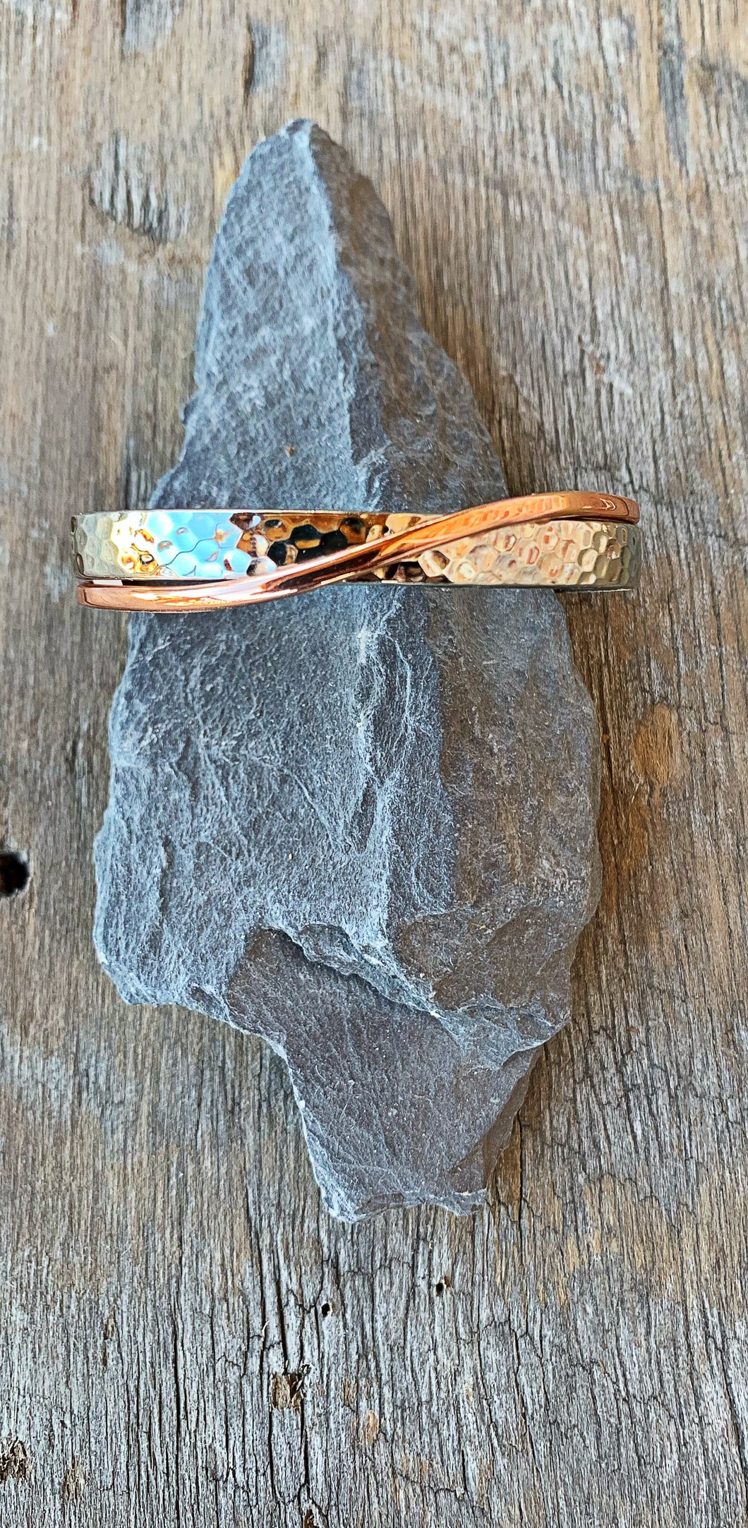 Hammered Silver and Copper Cuff Bracelet