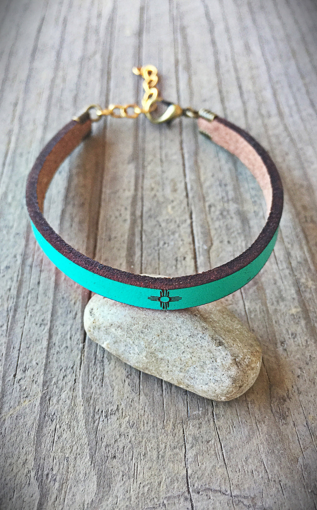 Leather Zia Symbol Bracelet in Turquoise