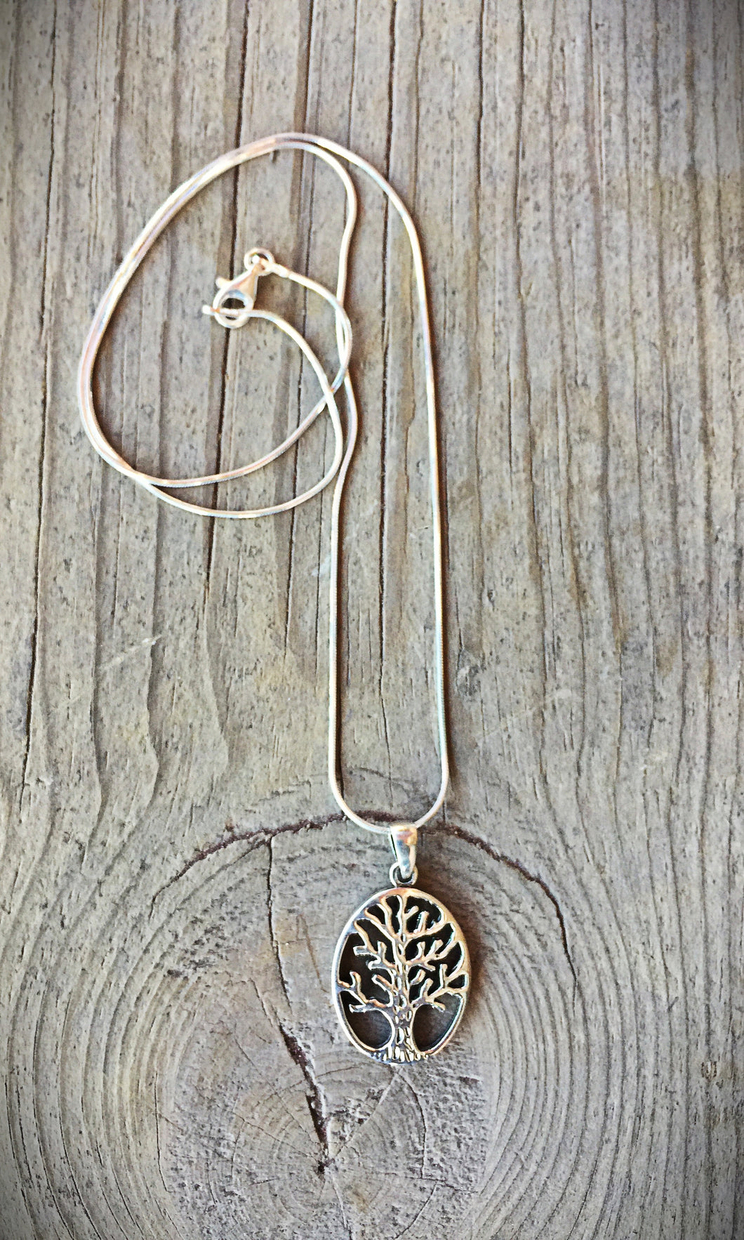Silver Oval Tree Necklace
