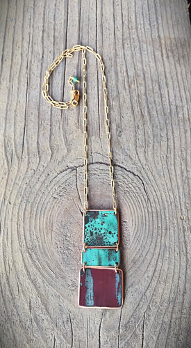 Copper and Gold Fill Block Necklace